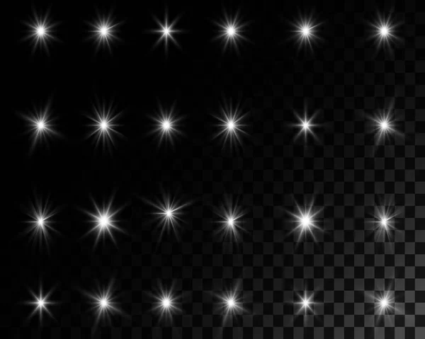 Set Beautiful Stars Vector Flares Light Transparent Background — Διανυσματικό Αρχείο