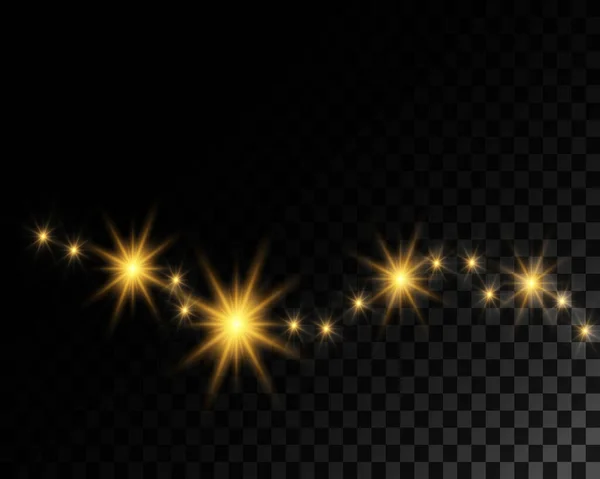 Background Golden Dust Particles Light Dust Stars Explosion Transparent Background — Stock vektor