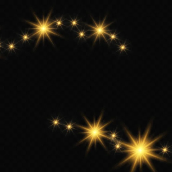 Background Golden Dust Particles Light Dust Stars Explosion Transparent Background — 스톡 벡터