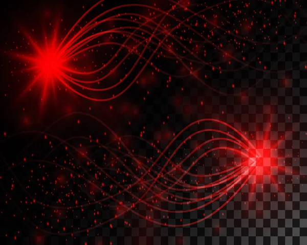 Beautiful Red Wavy Lines Glitter Dust Reflection Bright Star Explosion — Vettoriale Stock