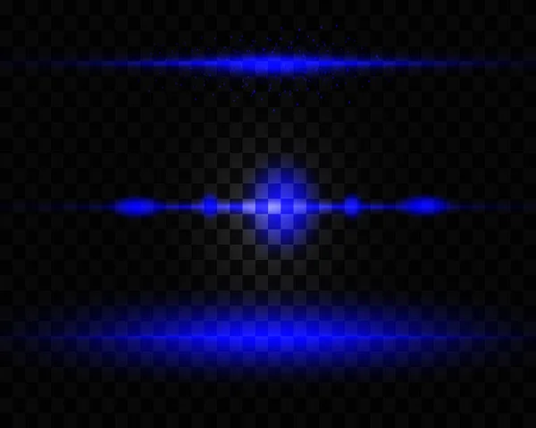 Set Neon Blue Lines Flashes Transparent Background Vector Illustration — Stockvektor