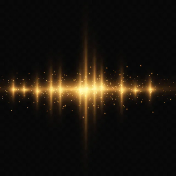 Звуковые Волны Светлого Золота Цвета Прозрачном Фоне Световой Эффект Предпосылки — стоковый вектор