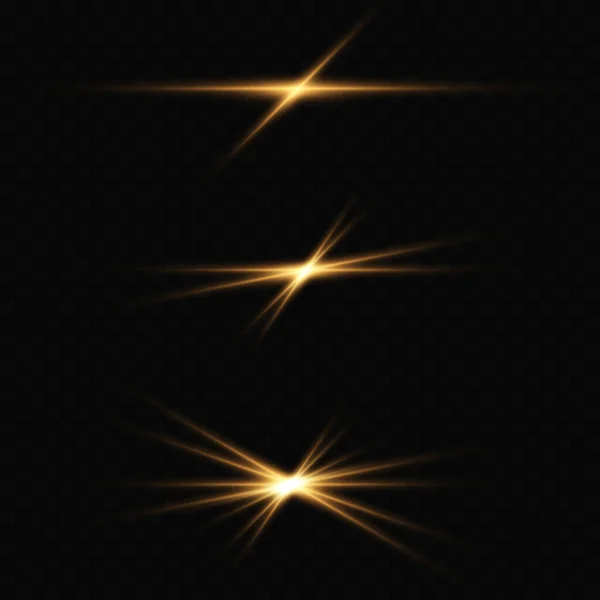 Лазерні Горизонтальні Промені Спалахи Зірок Світлові Промені Яскраві Смужки Прозорому — стоковий вектор