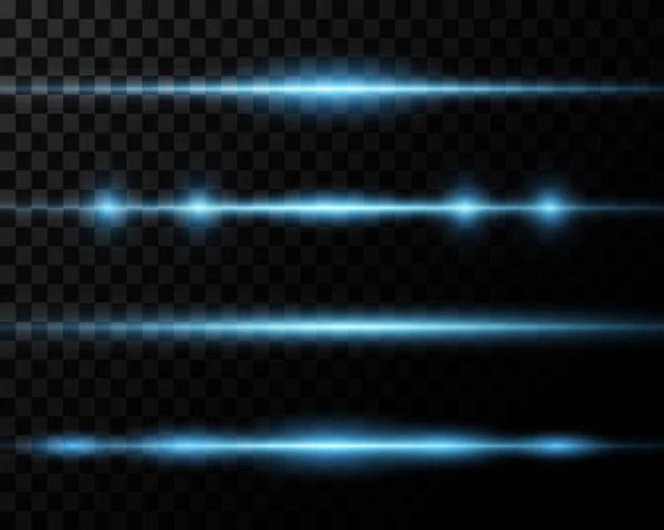 Set Neon Blue Lines Flashes Transparent Background — Vector de stock