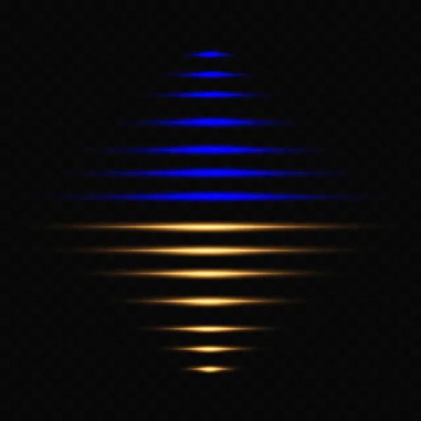 Pack Blue Gold Horizontal Highlights Laser Beams Horizontal Light Beams — Stock vektor