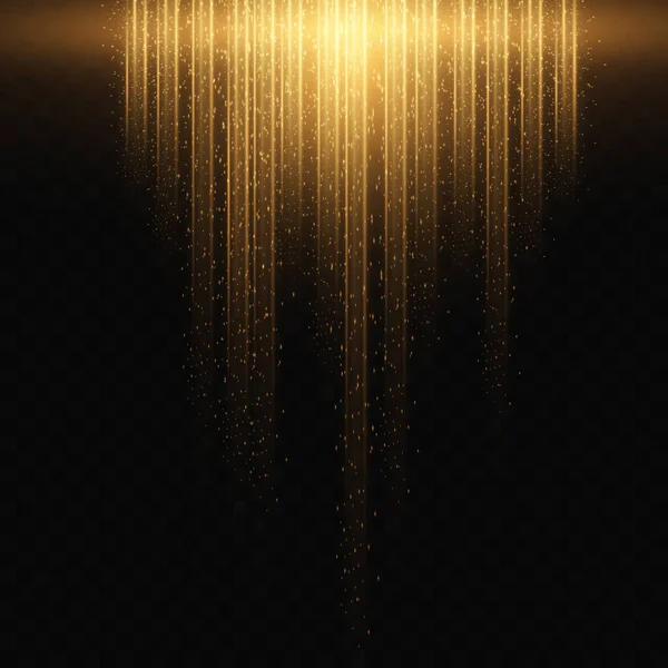 Golden Shiny Lines Garlands Hang Vertical Lines Falling Confetti Lights — Stock Vector