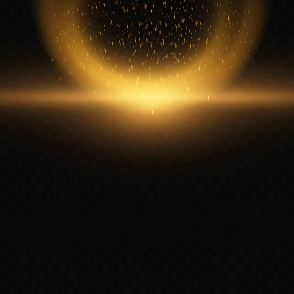 Shining Golden Lights Isolated Black Background Effects Glare Lines Glitter — Stockový vektor