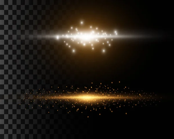 Sada Efektů Zlatého Světla Záblesky Záblesky Jasné Paprsky Světla Žhnoucí — Stockový vektor