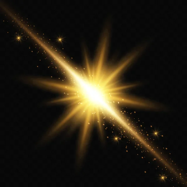 Golden Bright Star Light Effect Bright Star Nice Light Illustrate — Stok Vektör