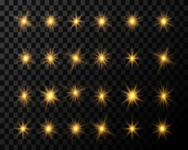 Set Gold Sparks Isolated Vector Glowing Stars Light Effect Golden — Vetor de Stock