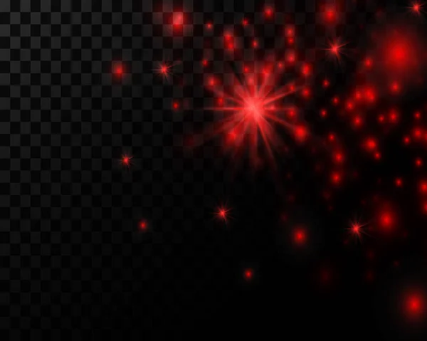 Red Stars Black Night Sky Transparent Background Abstract Light Glitter — Vetor de Stock