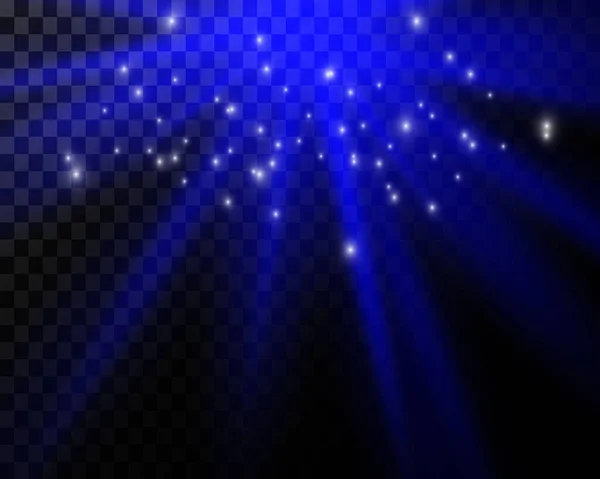 Transparent Blue Ligthy Effects Dark Background Spotlights Flare Explosion Stars — Image vectorielle