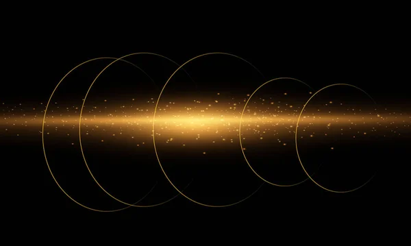 Golden Circles Line Effect Light Black Background — 图库矢量图片