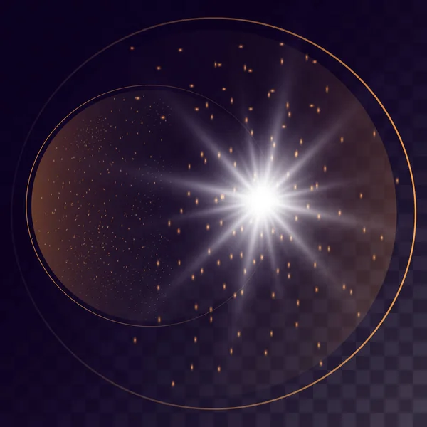 Cometa Volador Dorado Polvo Deslumbramiento Estrellas Círculo Mágico Caer Estrella — Vector de stock