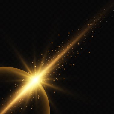 Vektör şeffaf güneş ışığı özel lens ışık efekti. Güneş ışığı ve spot ışıklarıyla parlıyor.
