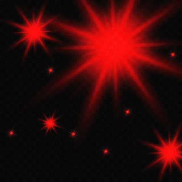 Red Stars Black Night Sky Transparent Background Abstract Light Glitter — Stock vektor