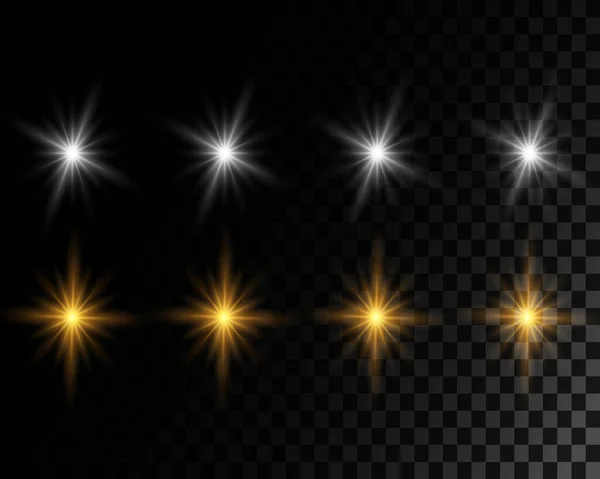Conjunto Estrelas Efeito Luz Brilhante Vetorial Explode Com Brilhos Sobre — Vetor de Stock