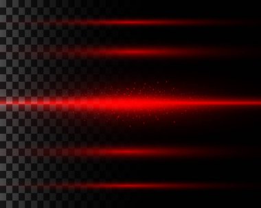 Soyut kırmızı lazer ışınları. Şeffaf siyah arkaplanda izole edilmiş. Vektör illüstrasyonuName.