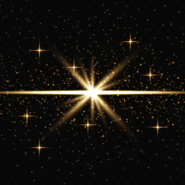 Golden Light Explosion Isolated Dark Background Vector Illustration Effect Star — Stockvector