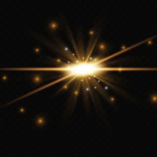 Explosion Stars Sparkles Gold Glow Bokeh Particles Glitter Effect Transparent — Vetor de Stock