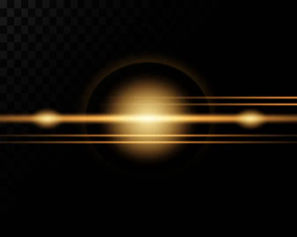 Golden Horizontal Glare Flashes Light Bright Dust Laser Beams Beautiful — Stockvector