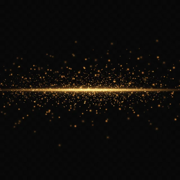 Golden Horizontal Glare Flashes Light Bright Dust Laser Beams Beautiful — Stockvektor