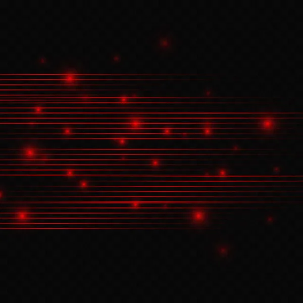 Bright Red Rays Light Lines Dust Sparks Transparent Background Film — Stockvector