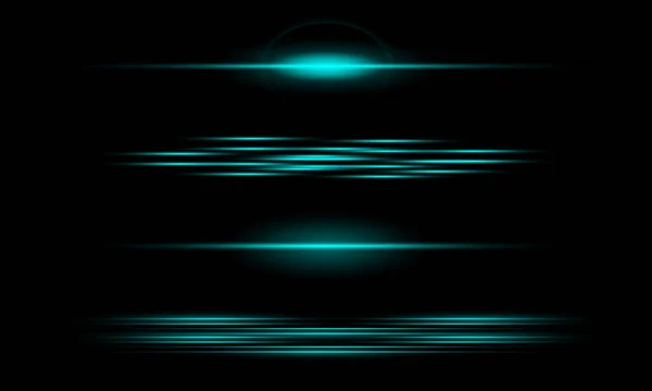 Set Neon Lines Rays Flashes Light Dust Black Background Film — 图库矢量图片