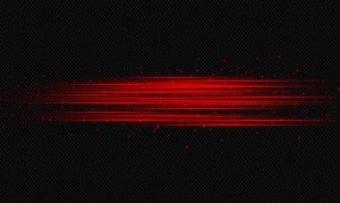 Abstract red laser beams with dust and sparkles. Isolated on transparent background.