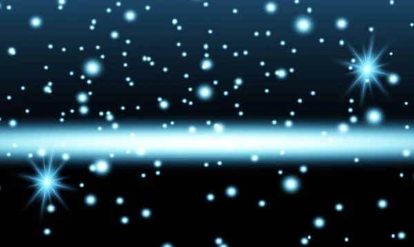 Winter Background Illustration Light Rays Snowing Blue Starry Sky — Stock Vector