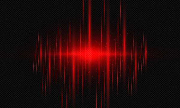 Abstract Red Laser Beams Dust Sparkles Isolated Transparent Background — Vettoriale Stock