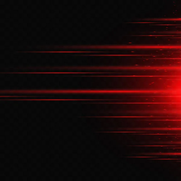 Abstract Horizontal Red Laser Beams Lines Dust Sparkles Isolated Transparent — Stockvektor
