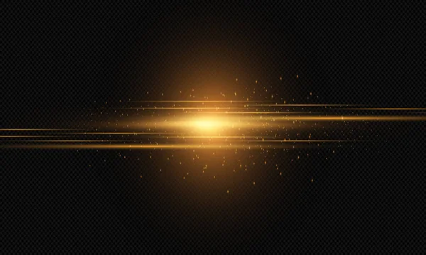 Золотой Горизонтальный Блик Прозрачном Фоне Прекрасный Свет Вспыхивает Светящийся Абстрактный — стоковый вектор