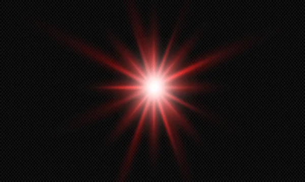 Czerwony Świecący Krąg Rozbłysku Światła Gwiazda Eksplozja Przezroczystym Tle — Wektor stockowy