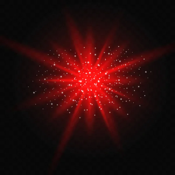 Red Glowing Circle Light Burst Star Explosion Dust Sparkles Transparent — Vetor de Stock
