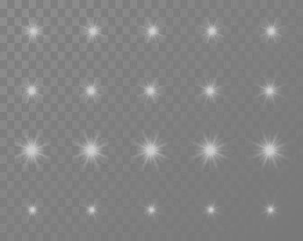 Set Golden Effects Explosion Star Sparkles Light Reflection Transparent Background — Vetor de Stock