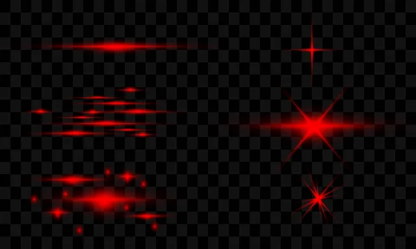 Set Red Effects Explosion Star Sparkles Light Reflection Transparent Background — Vettoriale Stock