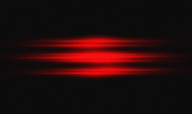 Red glowing beam of light, neon line on a transparent background. Vector illustration