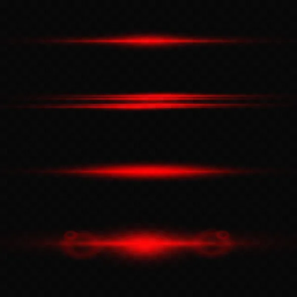 Set Red Glowing Rays Glare Light Neon Line Transparent Background — Vetor de Stock