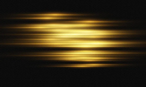 Golden Horizontal Glare Lines Laser Beams Horizontal Light Beams Beautiful — Stok Vektör