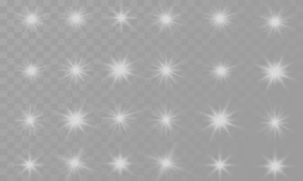 Set Silver Effects Explosion Star Sparkles Light Reflection Transparent Background — Vetor de Stock