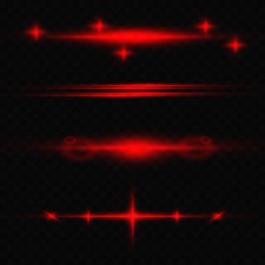 Set of red glowing rays and glare of light, neon line on a transparent background. Vector illustration