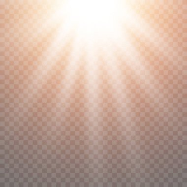 Flash of light and bright rays, reflection of light, lens lens, light through the lens on a transparent background