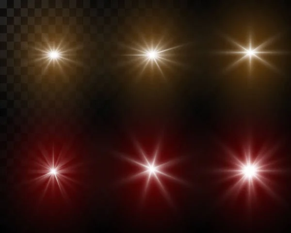 Set Flashes Light Bright Rays Reflection Light Light Lens Transparent — Stock Vector