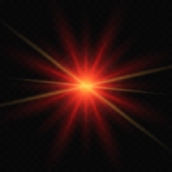Red Glowing Circle Light Burst Star Explosion Transparent Background — Vetor de Stock