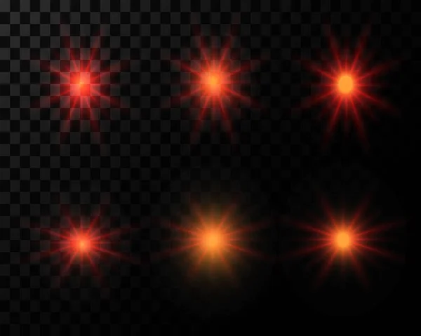 Brilhe Efeitos Luz Brilhos Vermelhos Vetoriais Brilho Com Flares Lente —  Vetores de Stock