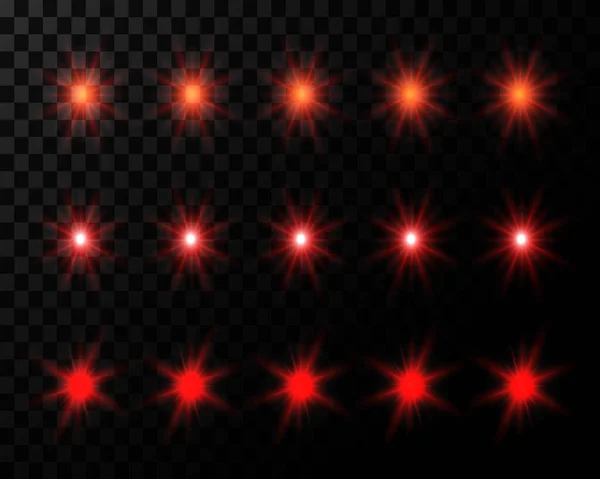 Brillano Effetti Luce Scintille Rosse Vettoriali Bagliore Con Bagliori Lente — Vettoriale Stock