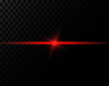 Red laser beam with neon illumination. Isolated on transparent background. Vector illustration, eps 10.