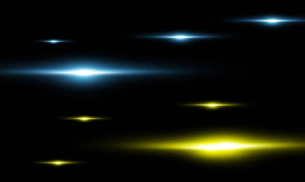 Blauwe Gele Neonlijnen Schittering Stralen Een Zwarte Achtergrond Vectorgrafieken — Stockvector
