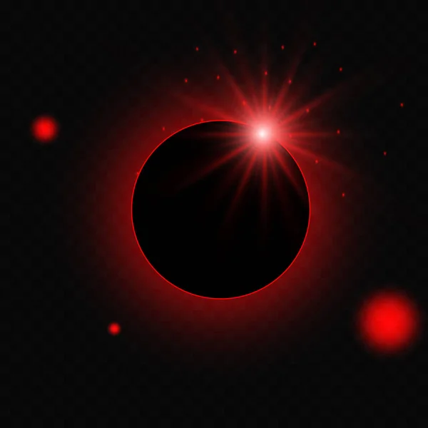 Éclipse Solaire Rouge Avec Paillettes Poussière Isolées Sur Fond Transparent — Image vectorielle